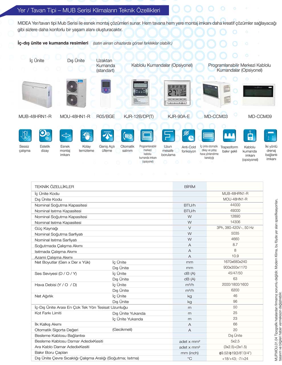 Midea Yer Tavan Tipi Klima MUB48